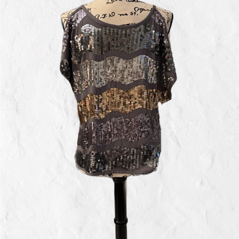 Forever 21 Sequin Wave Blouse - Black, Gold, Silver